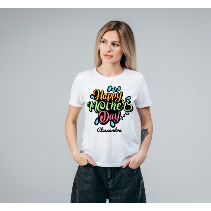 T-shirt Bianca 100% Cotone Personalizzata per la Festa della Mamma.