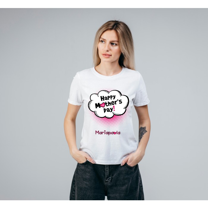 T-shirt Bianca 100% Cotone Personalizzata per la Festa della Mamma.