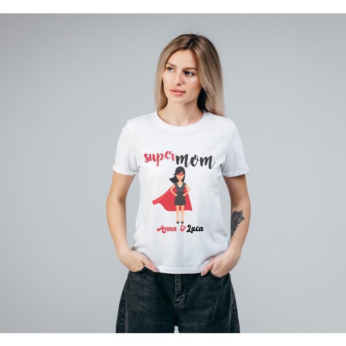 T-shirt Bianca 100% Cotone Personalizzata per la Festa della Mamma.