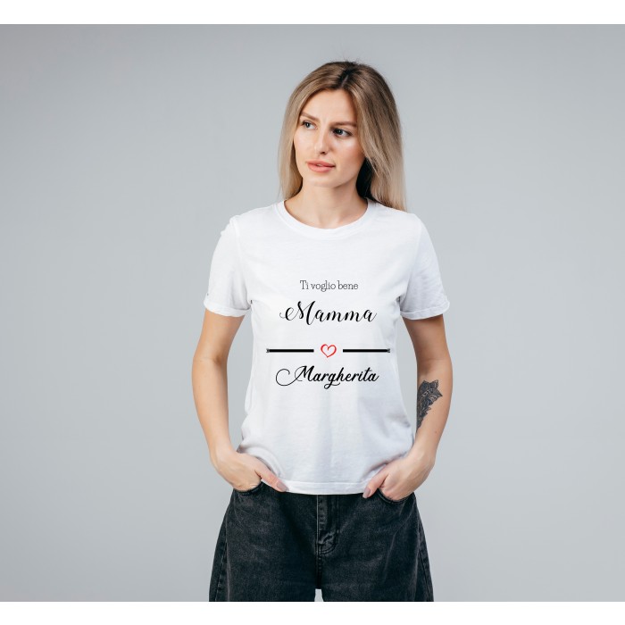 T-shirt Bianca 100% Cotone Personalizzata per la Festa della Mamma.