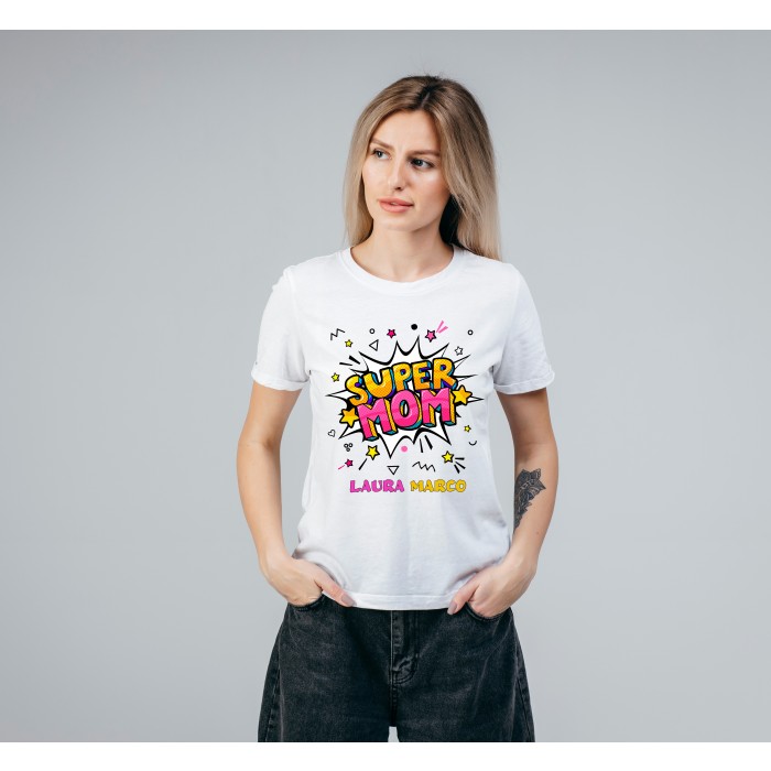 T-shirt Bianca 100% Cotone Personalizzata per la Festa della Mamma.