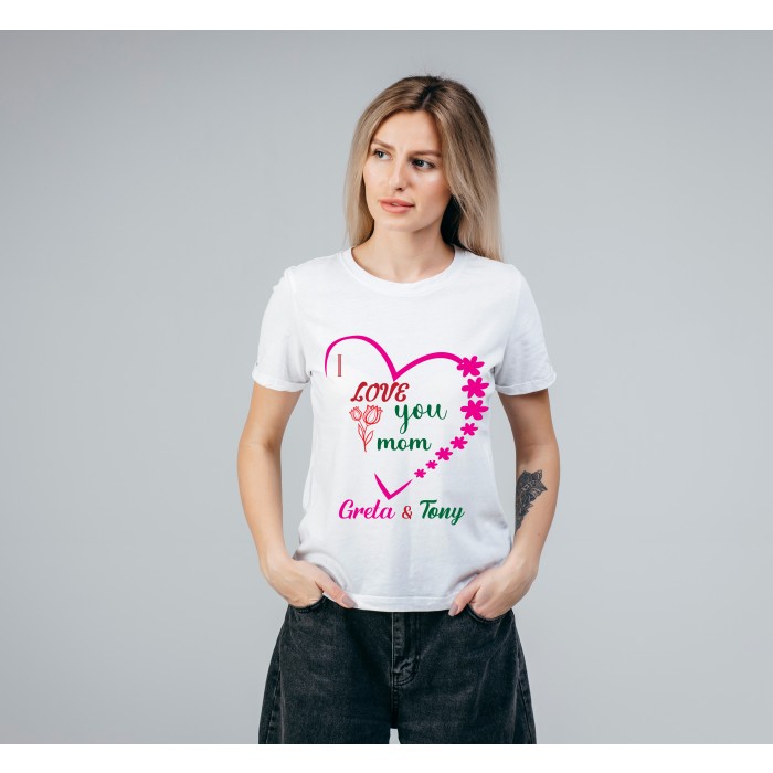 T-shirt Bianca 100% Cotone Personalizzata per la Festa della Mamma.