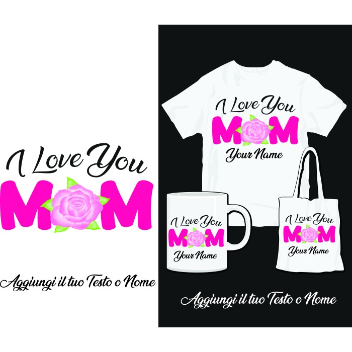 Kit T-Shirt Tazza e Shopper per la Festa della Mamma Personalizzato con Testo