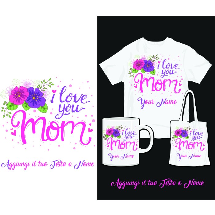 Kit T-Shirt Tazza e Shopper per la Festa della Mamma Personalizzato con Testo