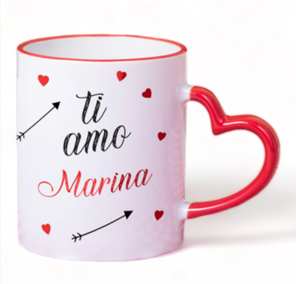 Tazza LOVE in Ceramica 320 ml con Manico a Forma di Cuore Personalizzata