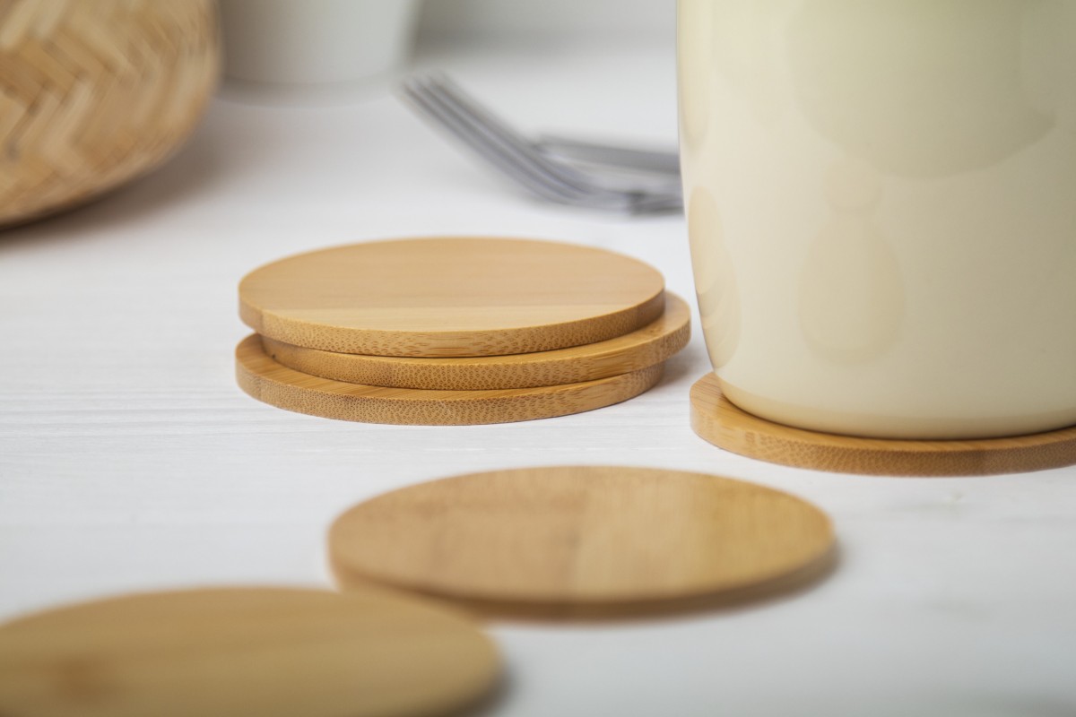 Set di 6 Sottobicchieri  ZHULIMAX in Bambù con Sacchetto in Cotone Personalizzato