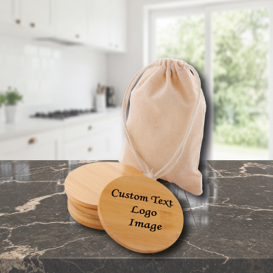 Set di 6 Sottobicchieri  ZHULIMAX in Bambù con Sacchetto in Cotone Personalizzato