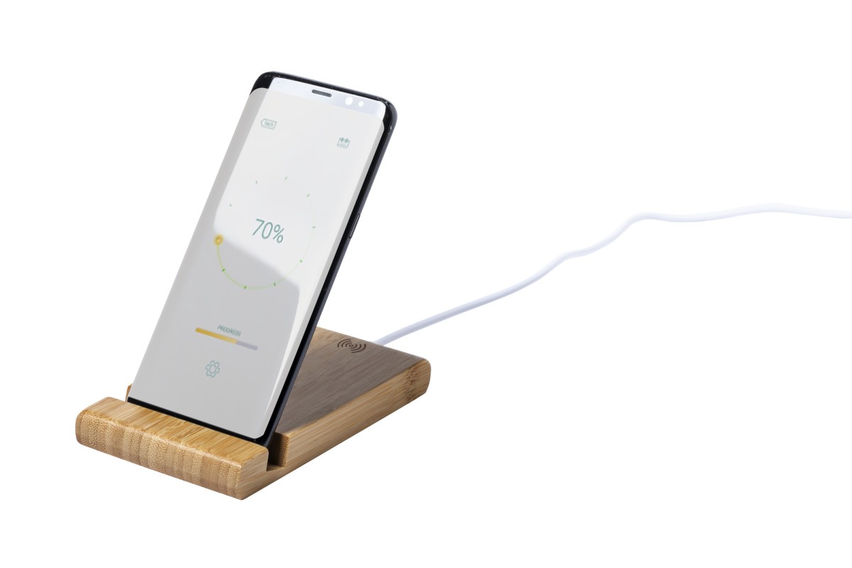 Supporto Cellulare RESTIX in Bambù con Caricatore Wireless Integrato Personalizzato