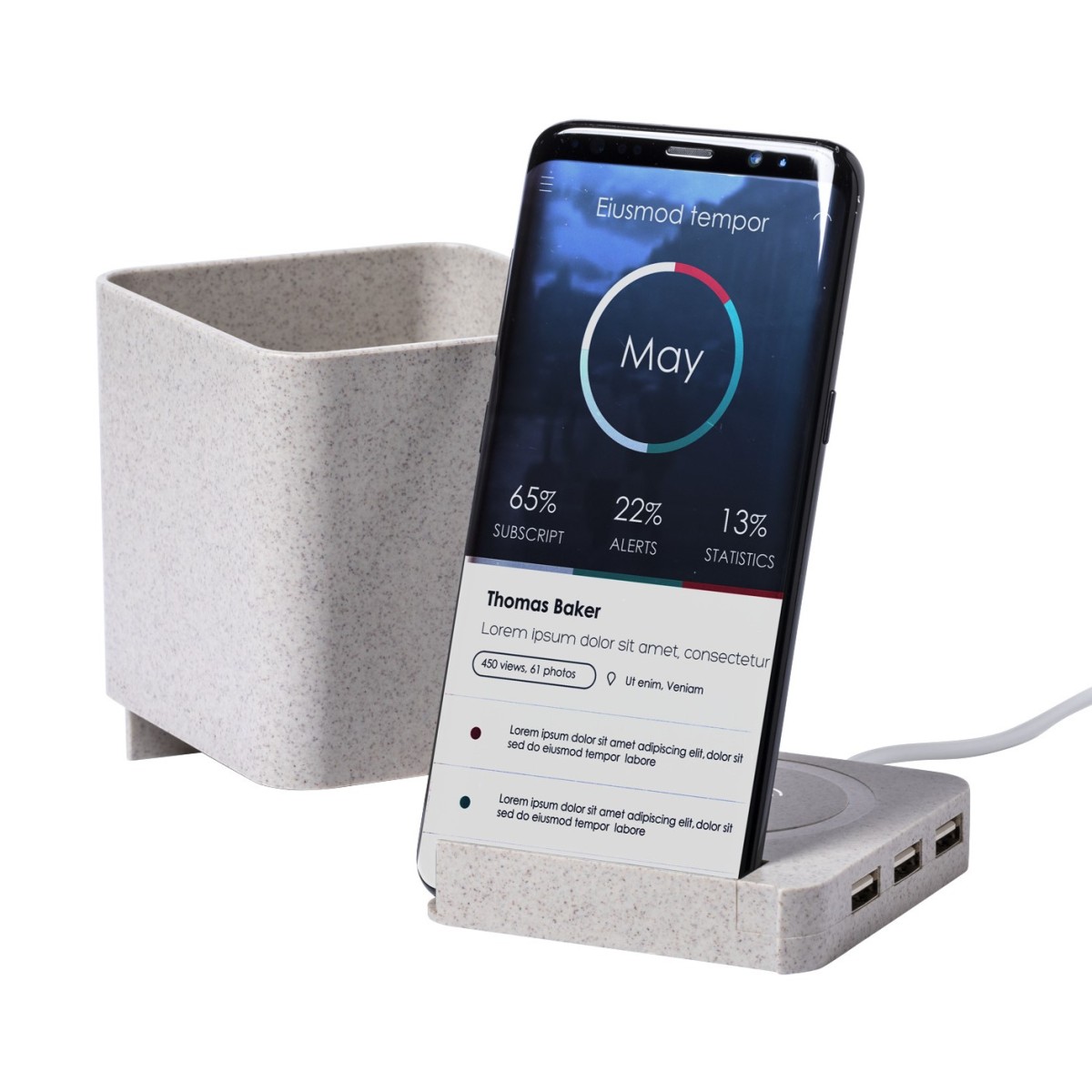 Portapenne Multifunzione  AMPDESK Portacellulare Caricabatterie Wireless Personalizzato