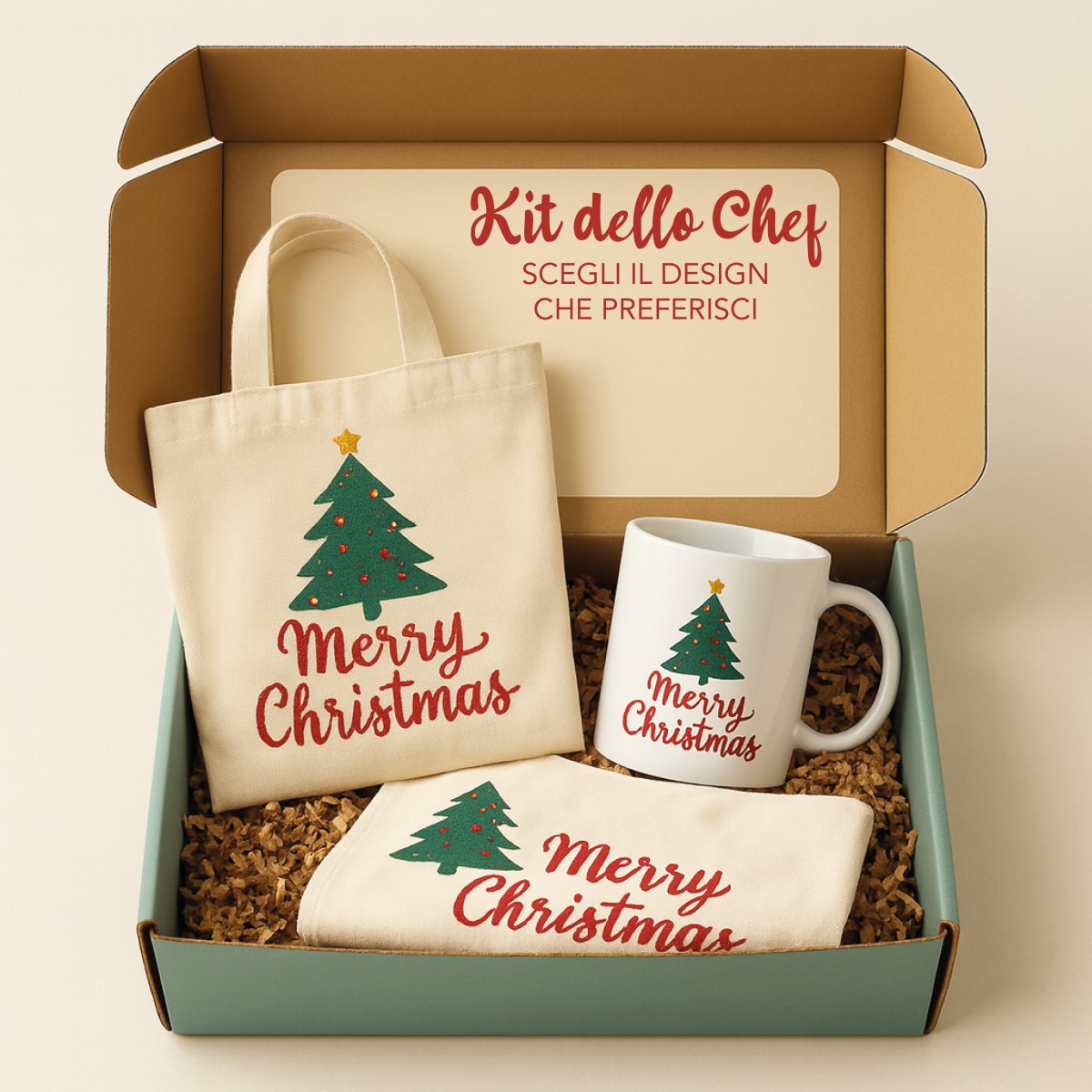 Kit Natalizio Dello Chef: Grembiule + Shopper + Tazza Personalizzati Con un Nome o una Breve Frase