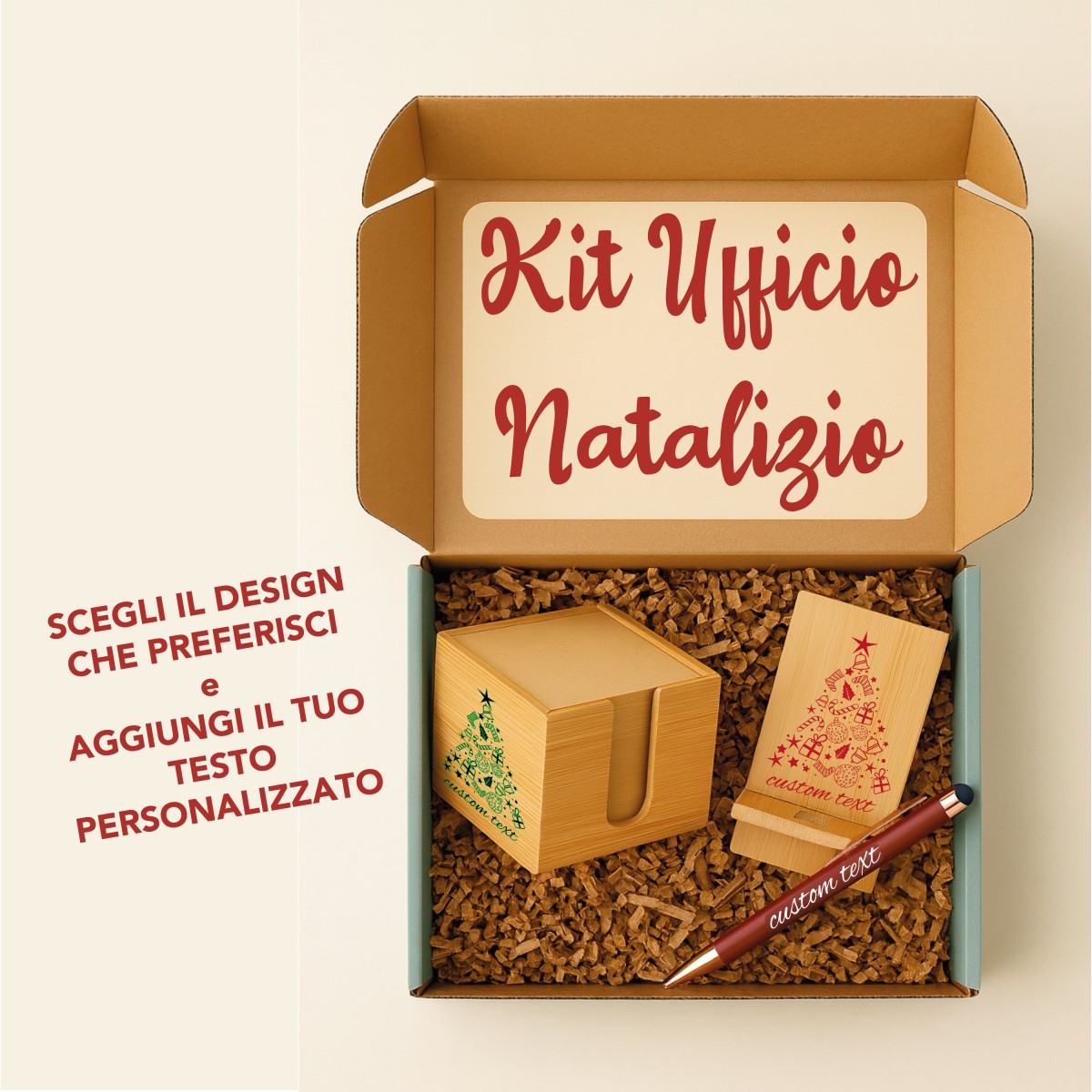 Kit Natalizio Ufficio: Supporto Cellulare + Porta Foglietti+ Penna Touchscreen Personalizzati Con un Nome o una Breve Frase