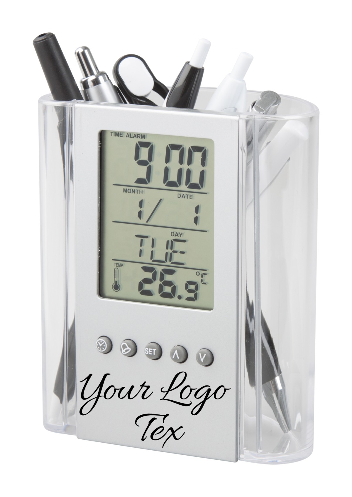 Porta Penne Crystalline in plastica trasparente con Display Digitale Personalizzato