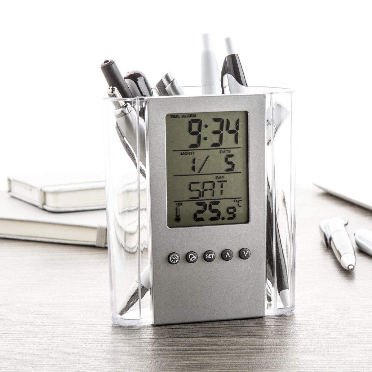 Porta Penne Crystalline in plastica trasparente con Display Digitale Personalizzato