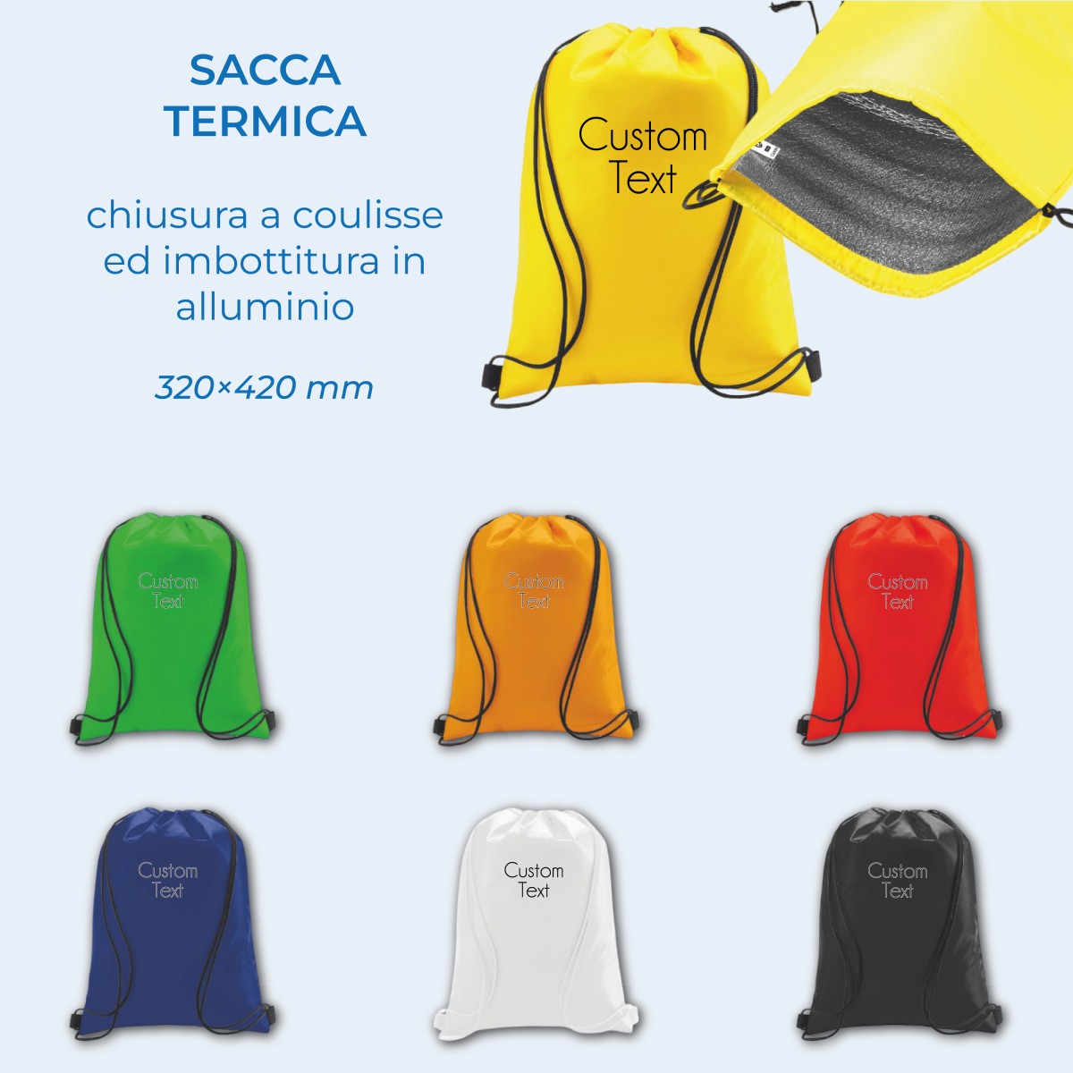 Sacca Termica NUNAT con Chiusura a Coulisse ed Imbottitura in Alluminio Poliestere 210D Personalizzata