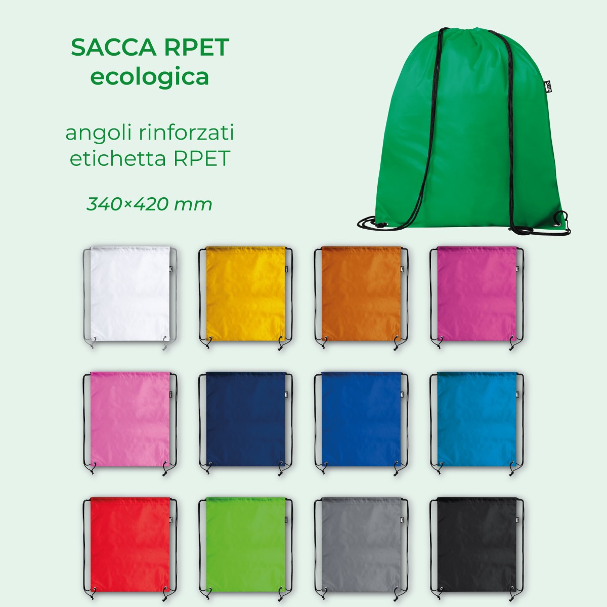 Sacca/Zaino in RPET REDRAW con Coulisse, Angoli Rinforzati Ecologica Personalizzata