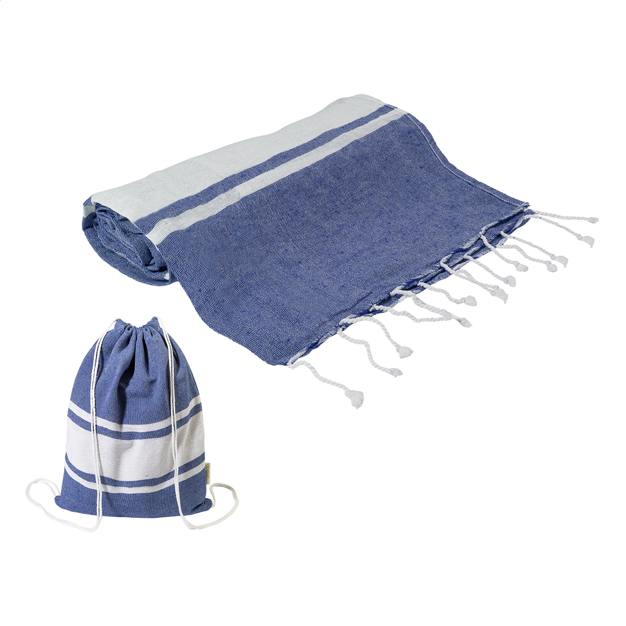 telo mare in cotone riciclato e sacchetto con chiusura a coulisse