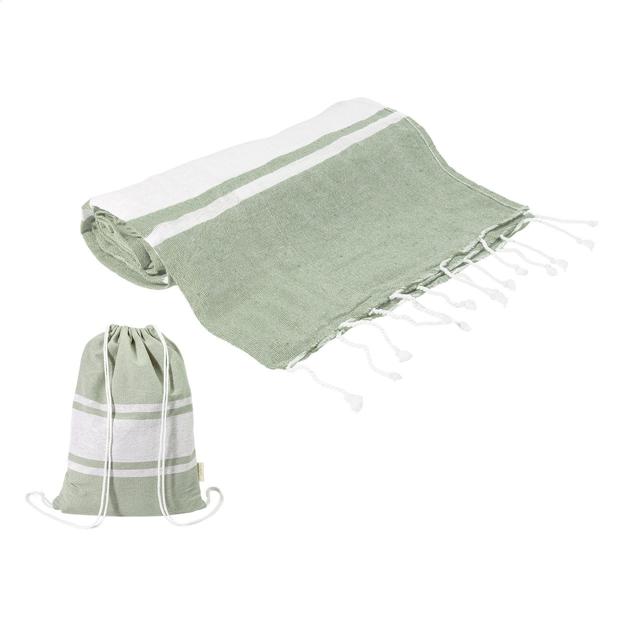 telo mare in cotone riciclato e sacchetto con chiusura a coulisse