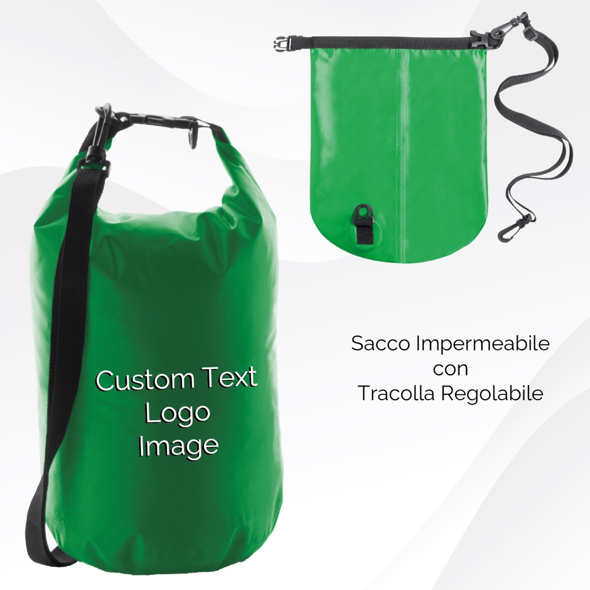 Sacco Impermeabile  MIRAMAR con Tracolla Regolabile, Fibbia e Moschettone in Plastica Personalizzato