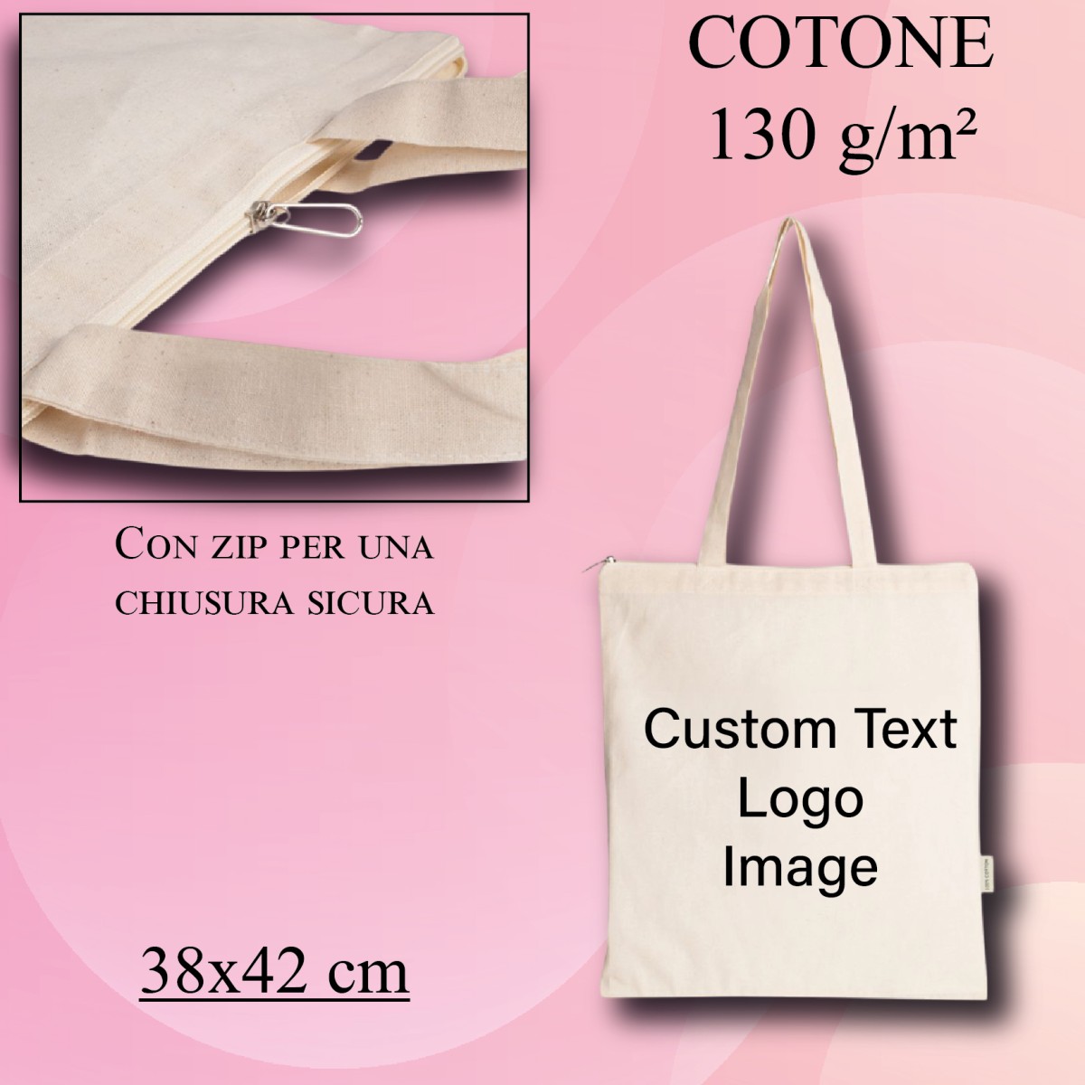 Shopper FIONA in Cotone 130 g/m² con Zip Personalizzata