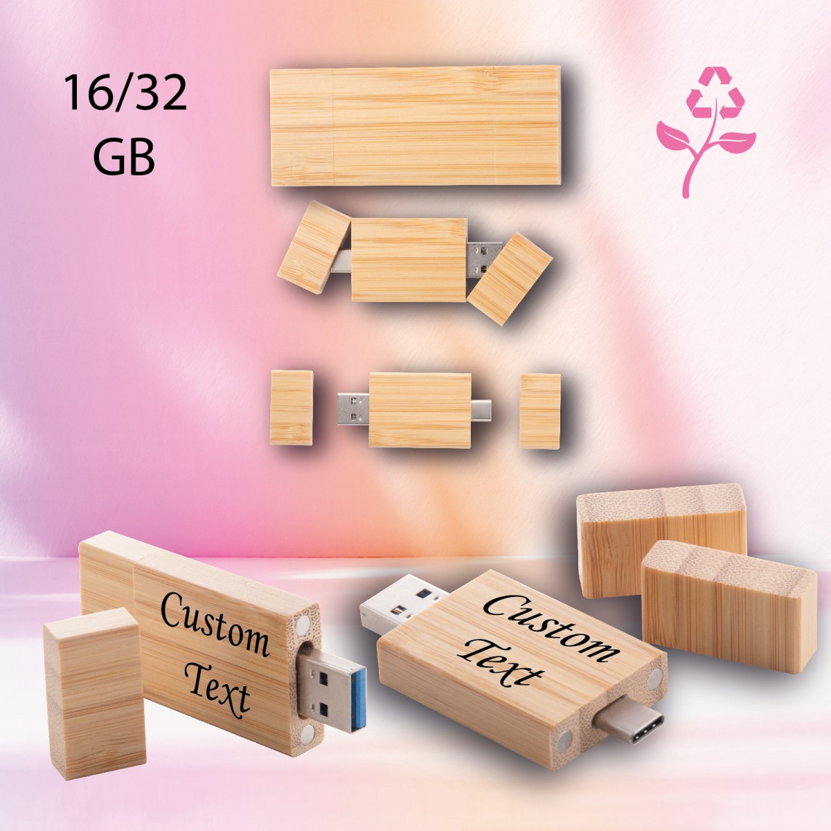 Chiavetta USB Botgus Ecologica  in Bambù Capacità 16/32 GB Personalizzata